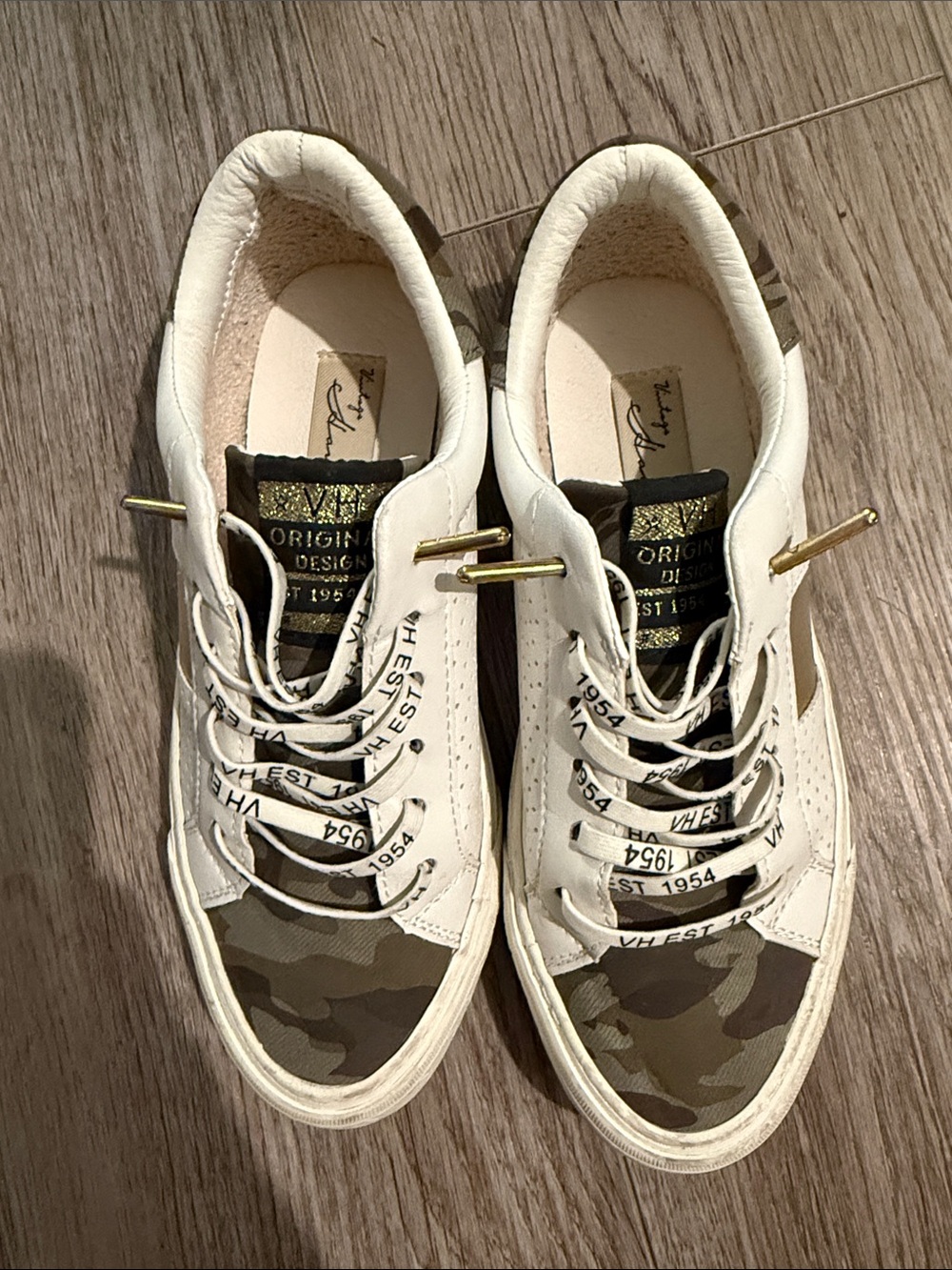 White and Olive Camo Women’s Low-Top Sneakers
